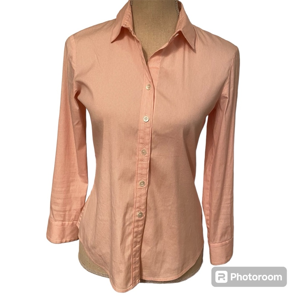 THEORY TOP BLOUSE BUTTON DOWN PINK WHITE GINGHAM CHECK SIZE S